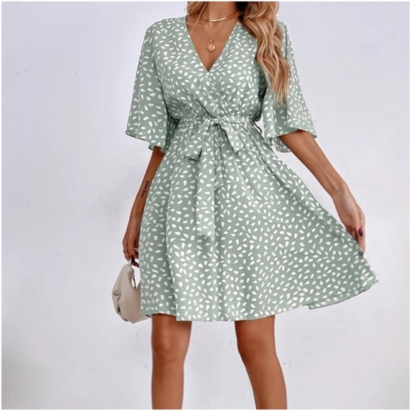 Boho coral Leopard Print Butterfly Sleeve Mini Dress - Picture 7 of 11